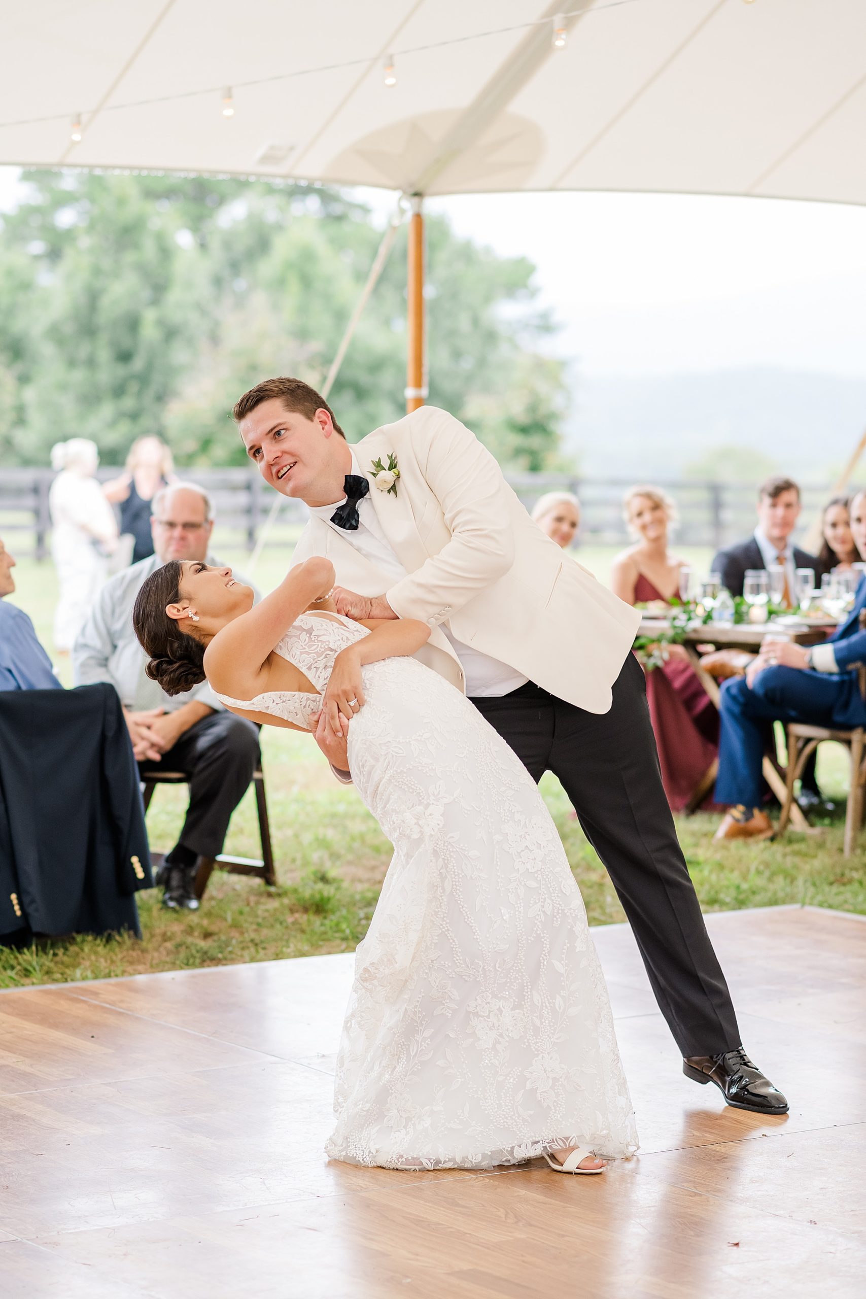 Bride and Groom First Dance at Mount Fair Farm Wedding Photographed by Virginia Wedding Photographer Kailey Brianna Photographer