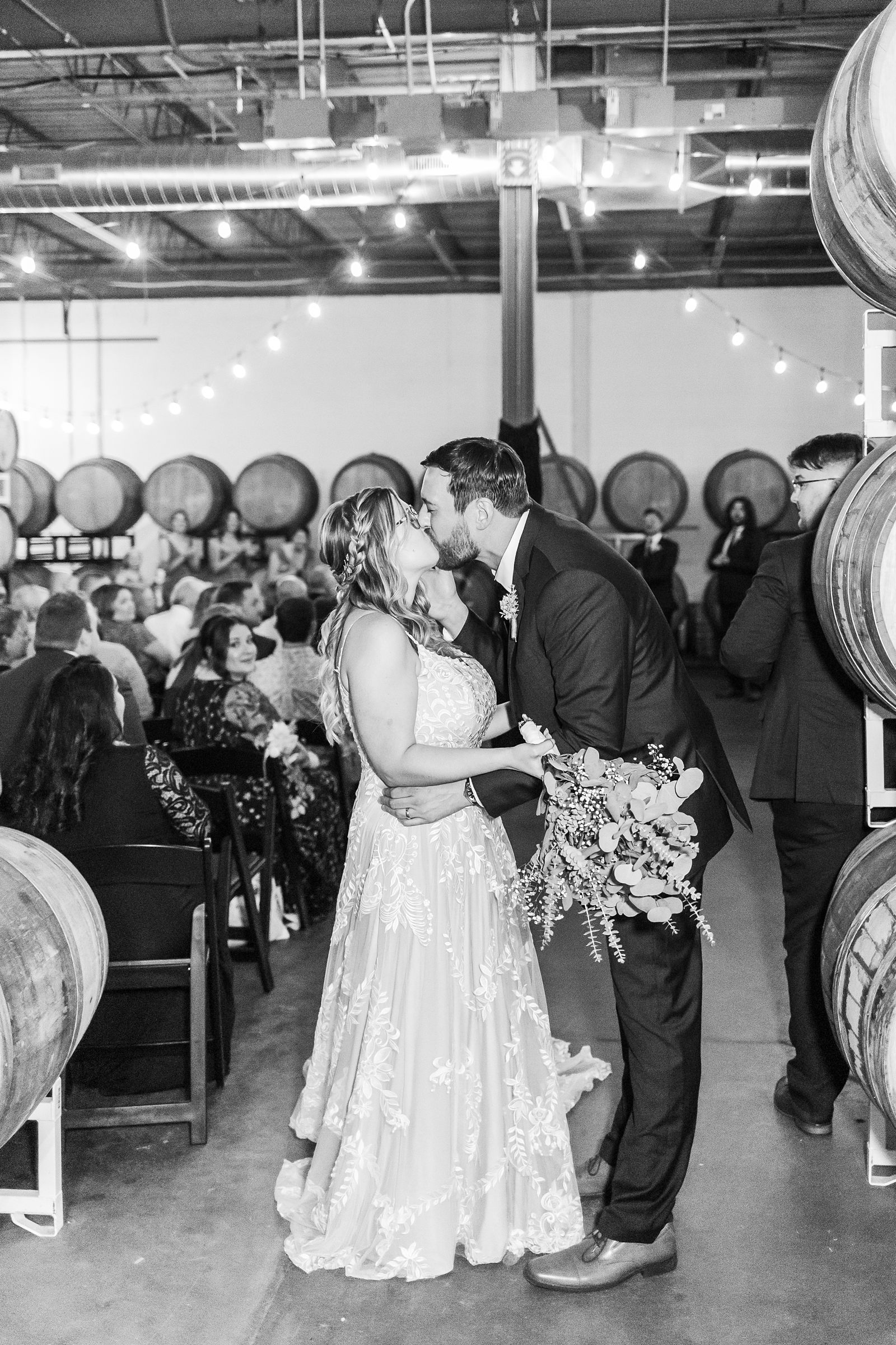 Bride and Groom Kiss at Triple Crossing Beer Wedding. Richmond Wedding Photographer Kailey Brianne Photography