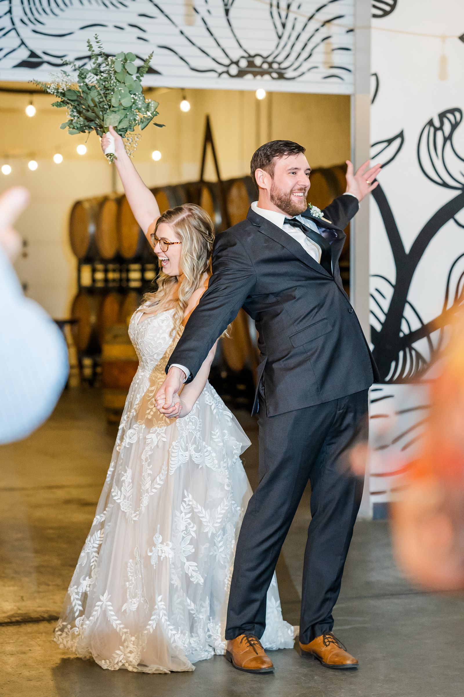Bride and Groom Reception Entrance During Triple Crossing Beer Wedding. Richmond Wedding Photographer Kailey Brianne Photography