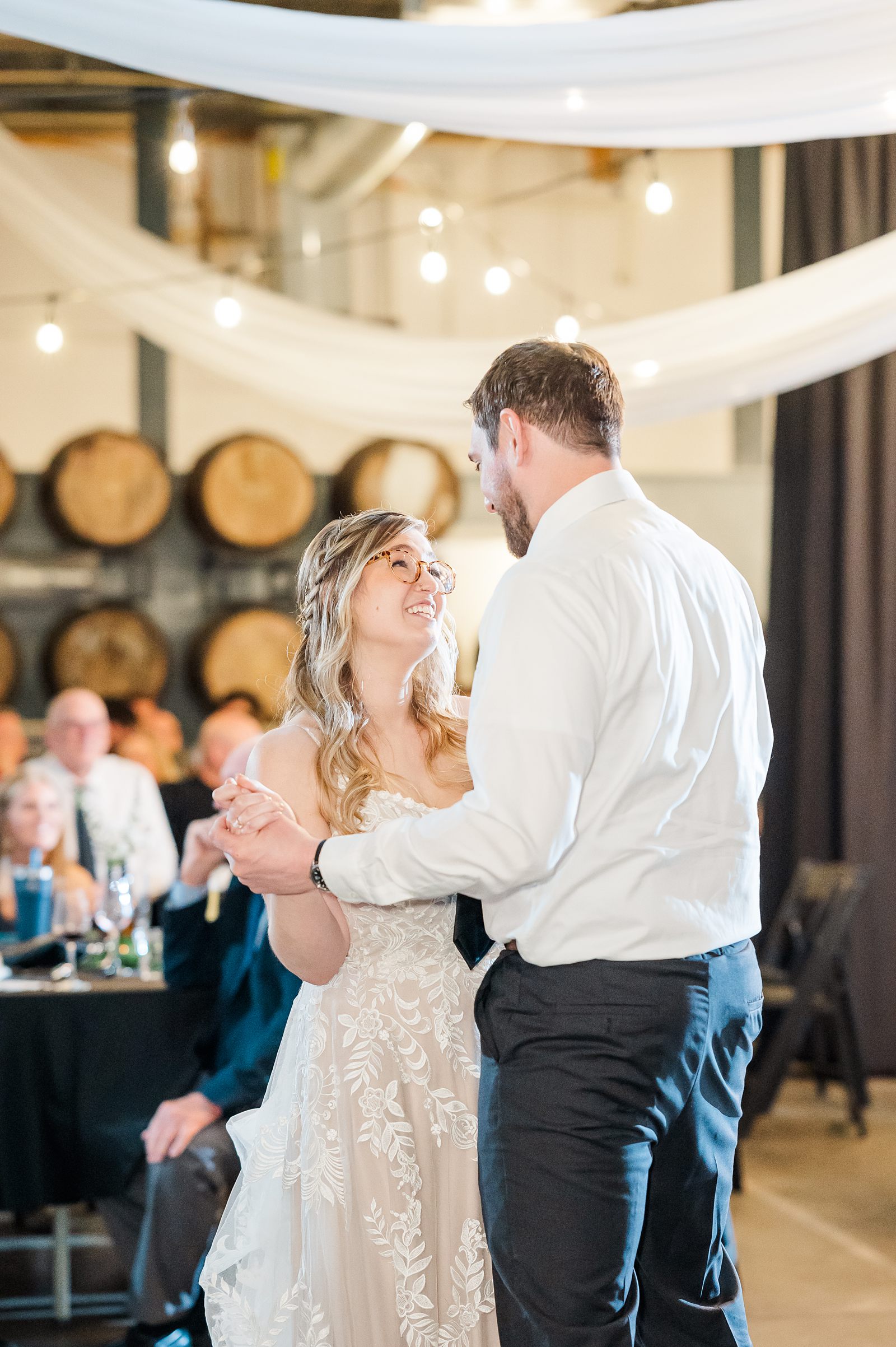 Bride and Groom First Dance at Spring Triple Crossing Beer Wedding Reception