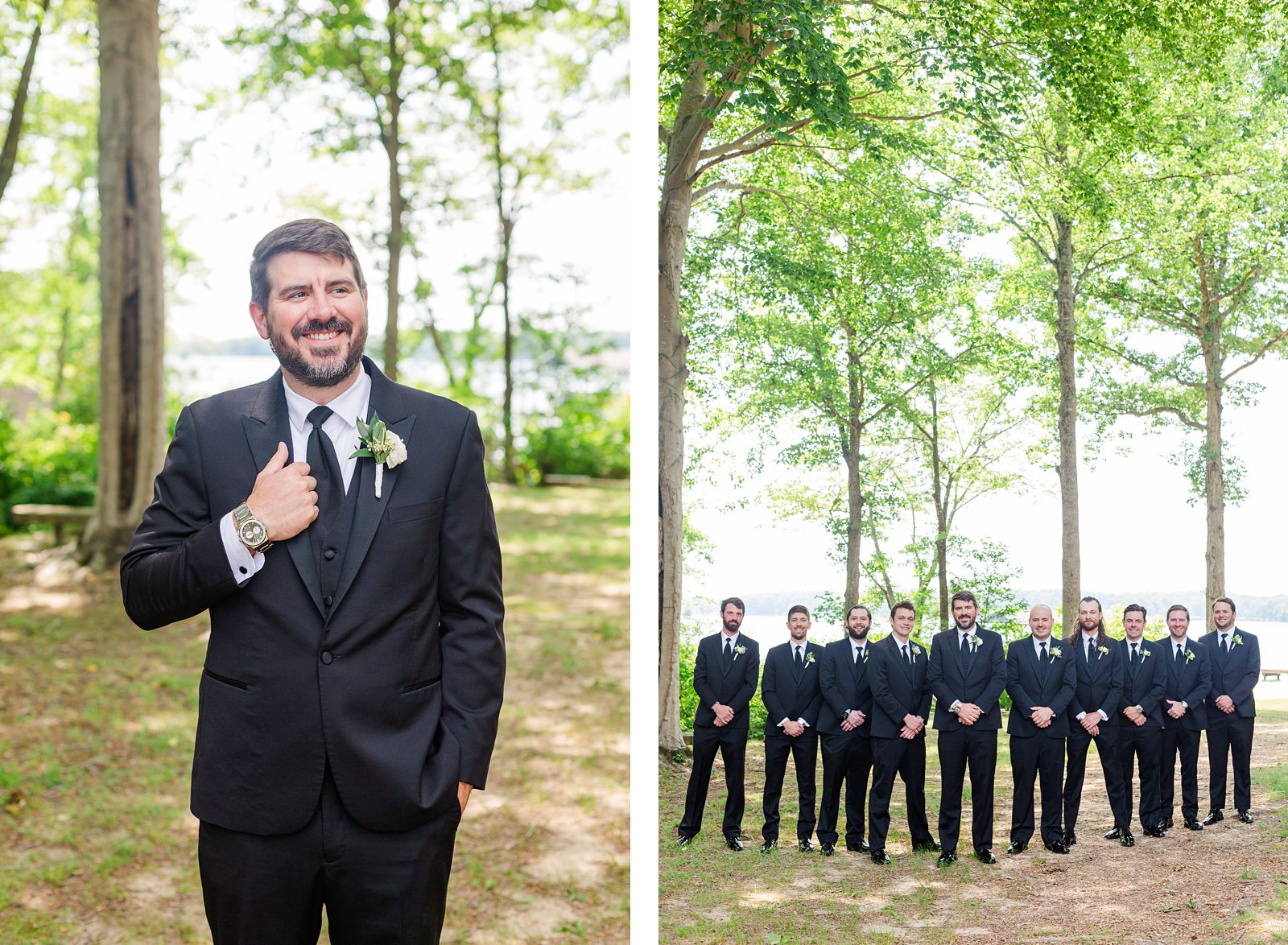 Groom portraits at backyard Virginia Wedding at Lake Anna 