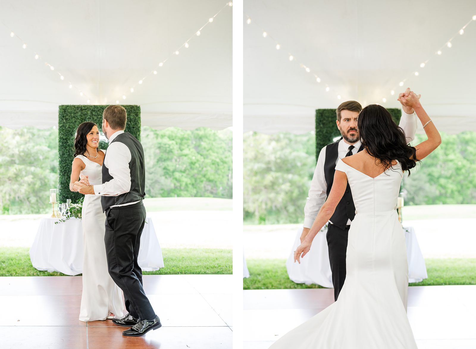Bride and groom first dance at spring wedding reception by virginia wedding photographer 