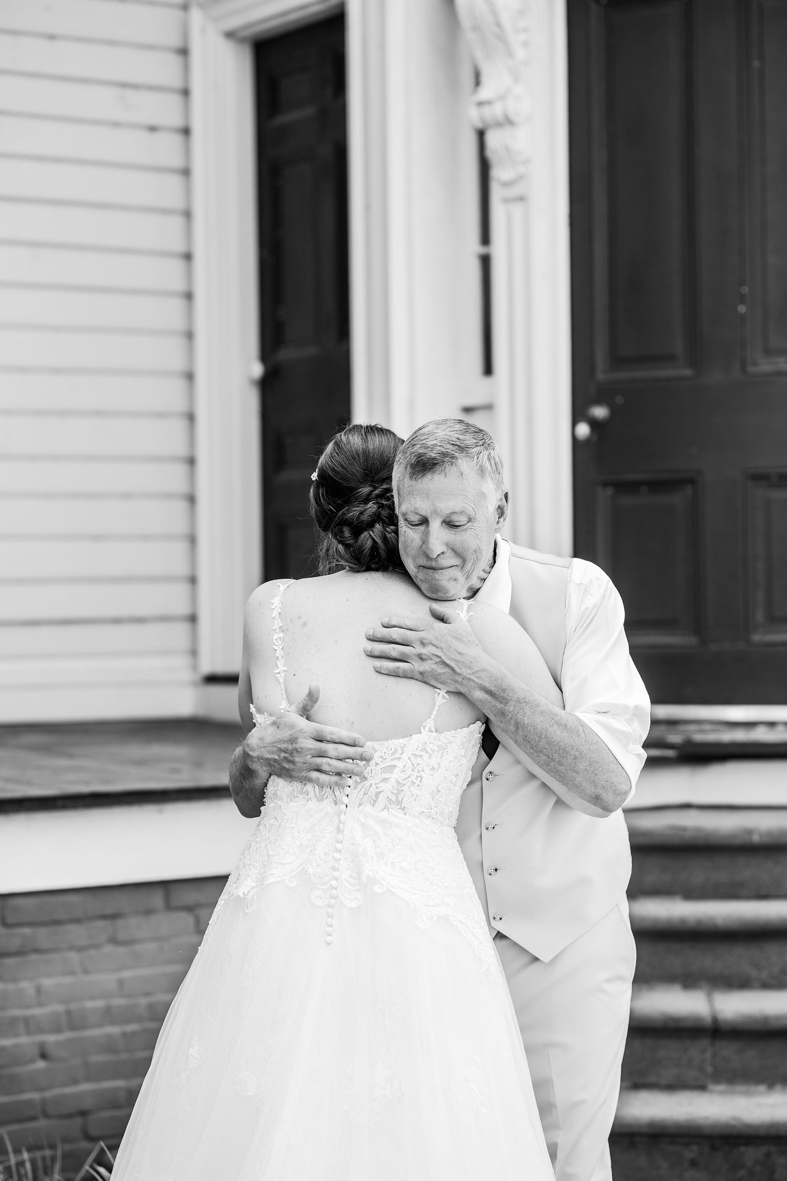 Father daughter first look with bride at Summer Belle Grove Wedding 