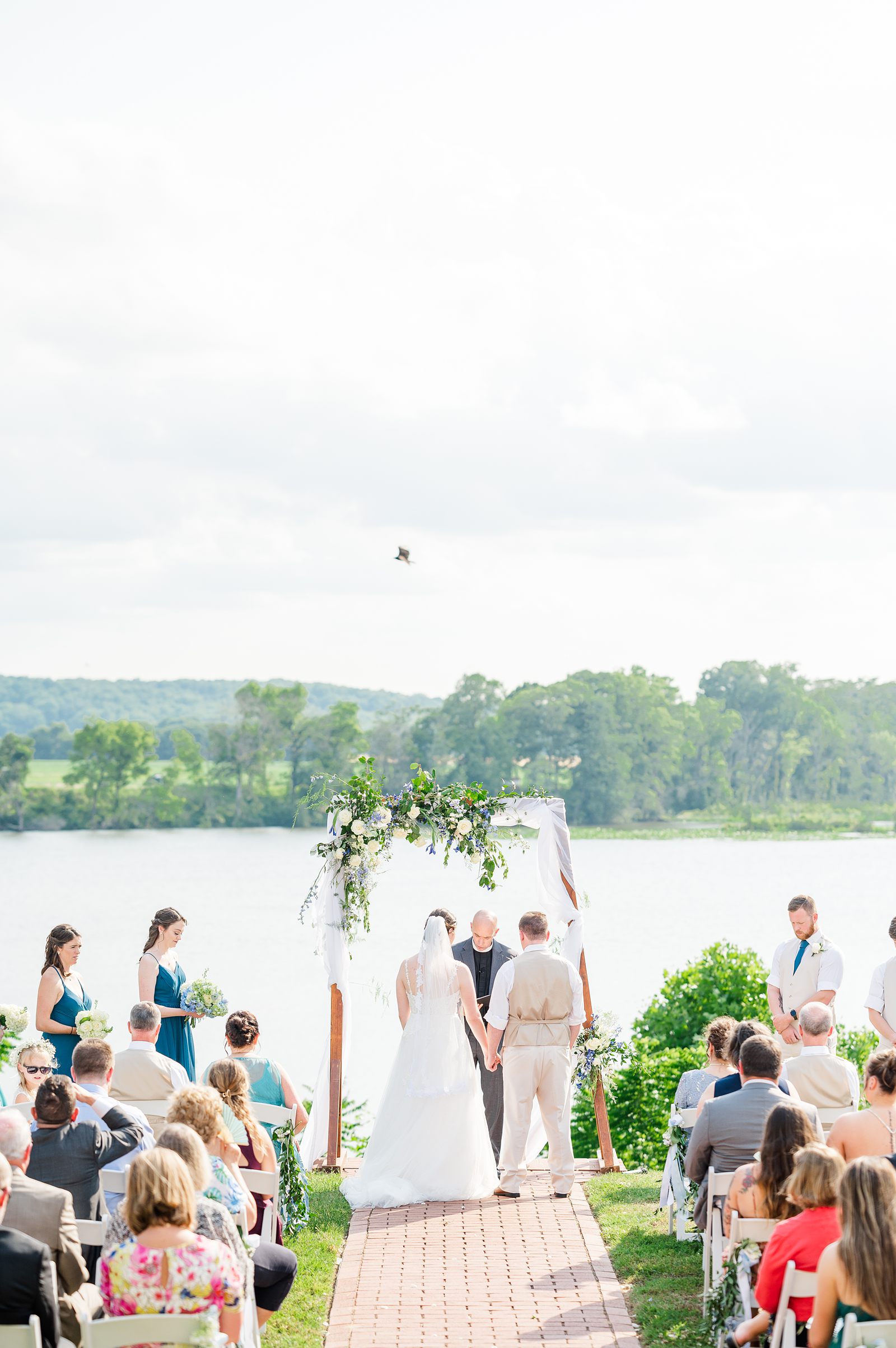 Summer Ceremony overlooking river at Summer Belle Grove Wedding by Richmond Wedding Photographer