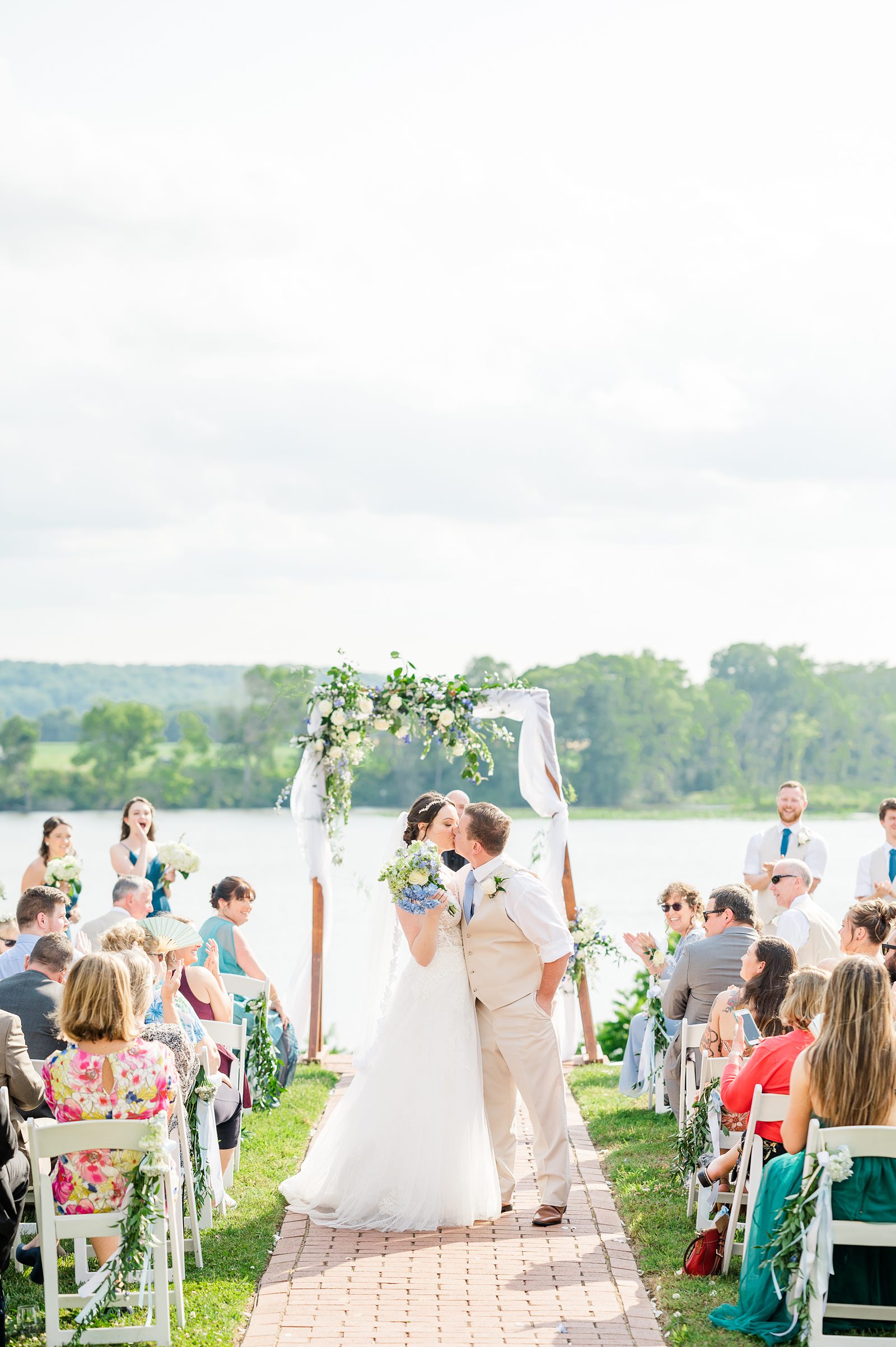 Ceremony overlooking river at Summer Belle Grove Wedding by Richmond Wedding Photographer