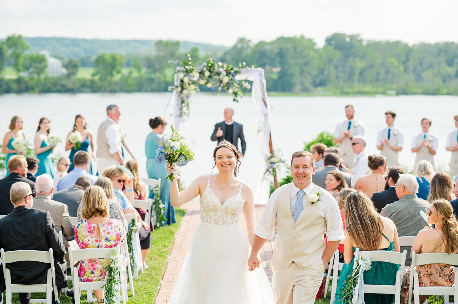 Ceremony overlooking river at Summer Belle Grove Wedding by Richmond Wedding Photographer