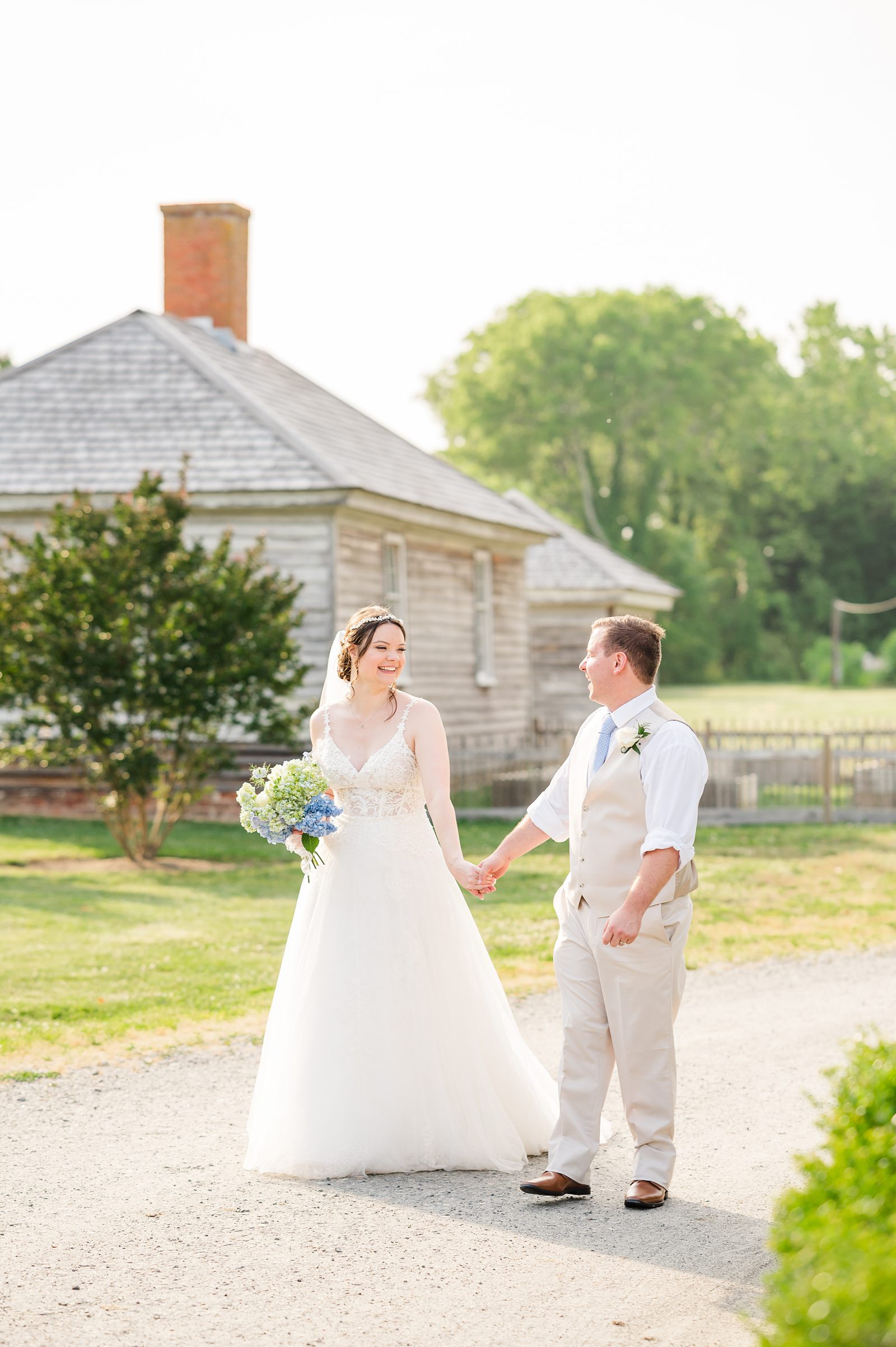 Bride and Groom Sunset Portraits at Summer Belle Grove Wedding by Virginia Wedding Photographer
