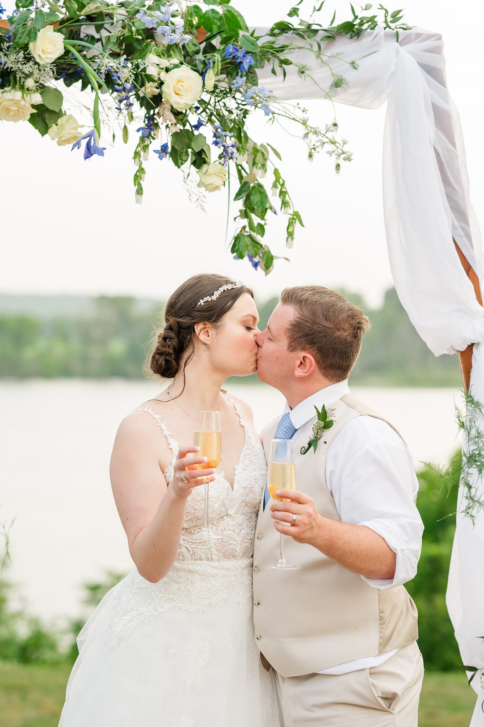 Bride and Groom Sunset Portraits at Summer Belle Grove Wedding by Virginia Wedding Photographer
