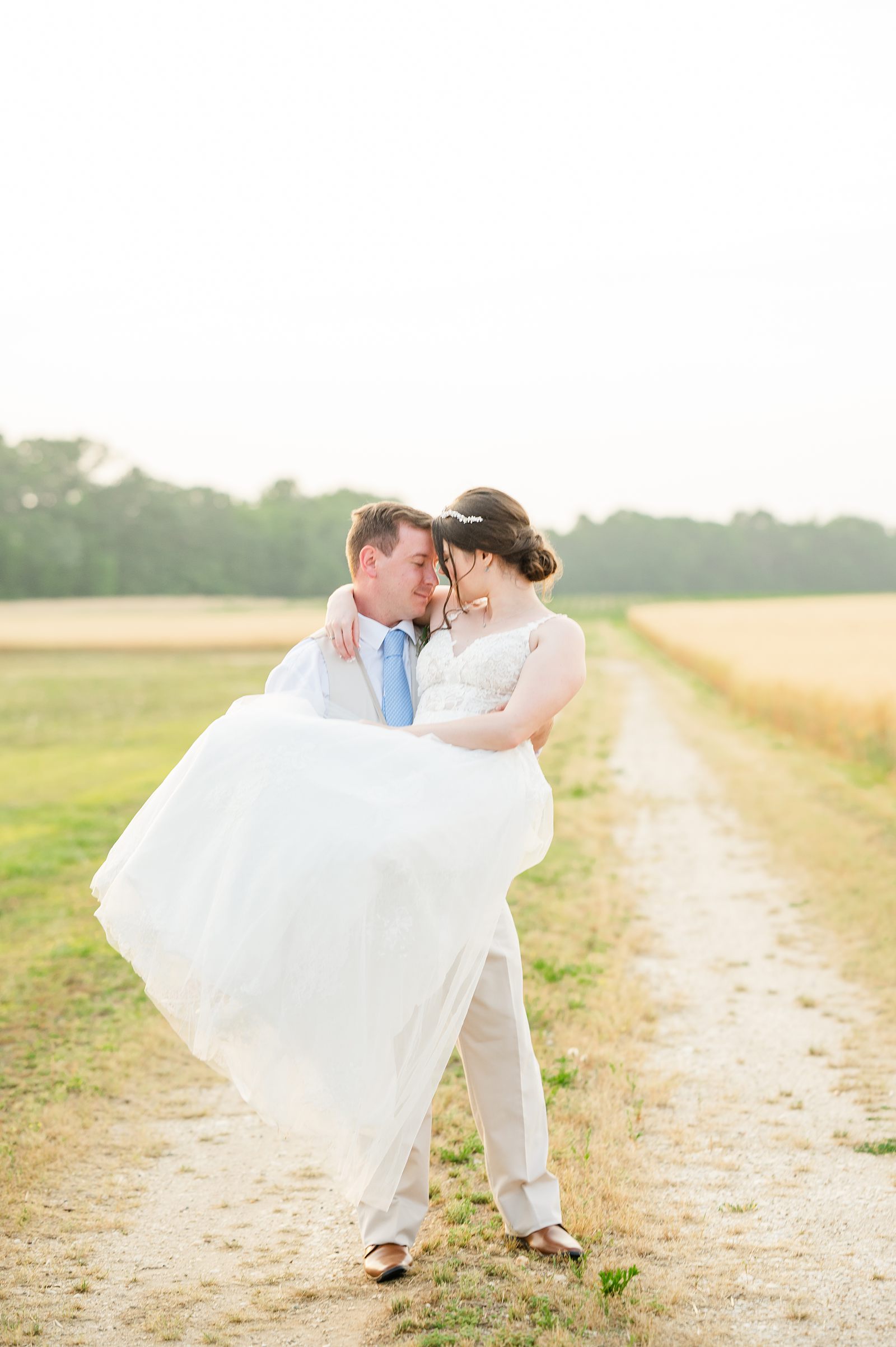 Bride and Groom Sunset Portraits at Summer Belle Grove Wedding by Kailey Brianne Photography