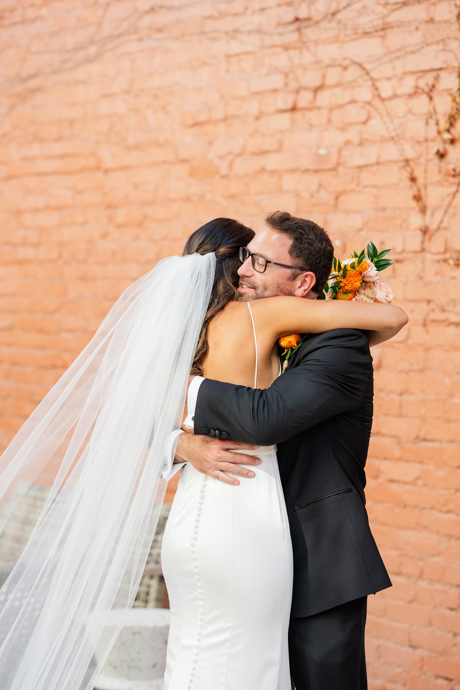 Bride and Groom Portraits with Veil at Fall Common House Richmond Wedding 