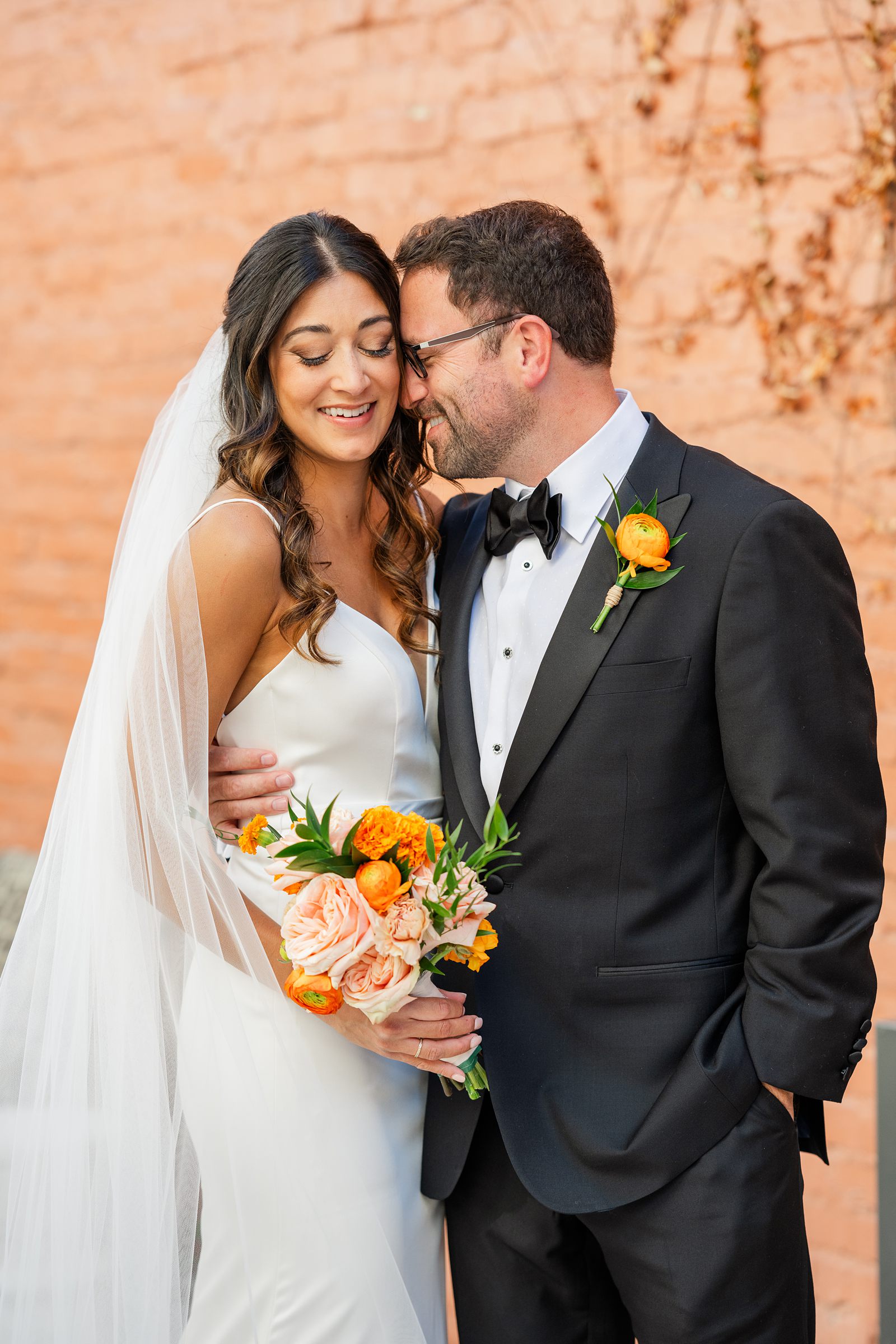 Bride and Groom Portraits with Veil at Fall Common House Richmond Wedding 