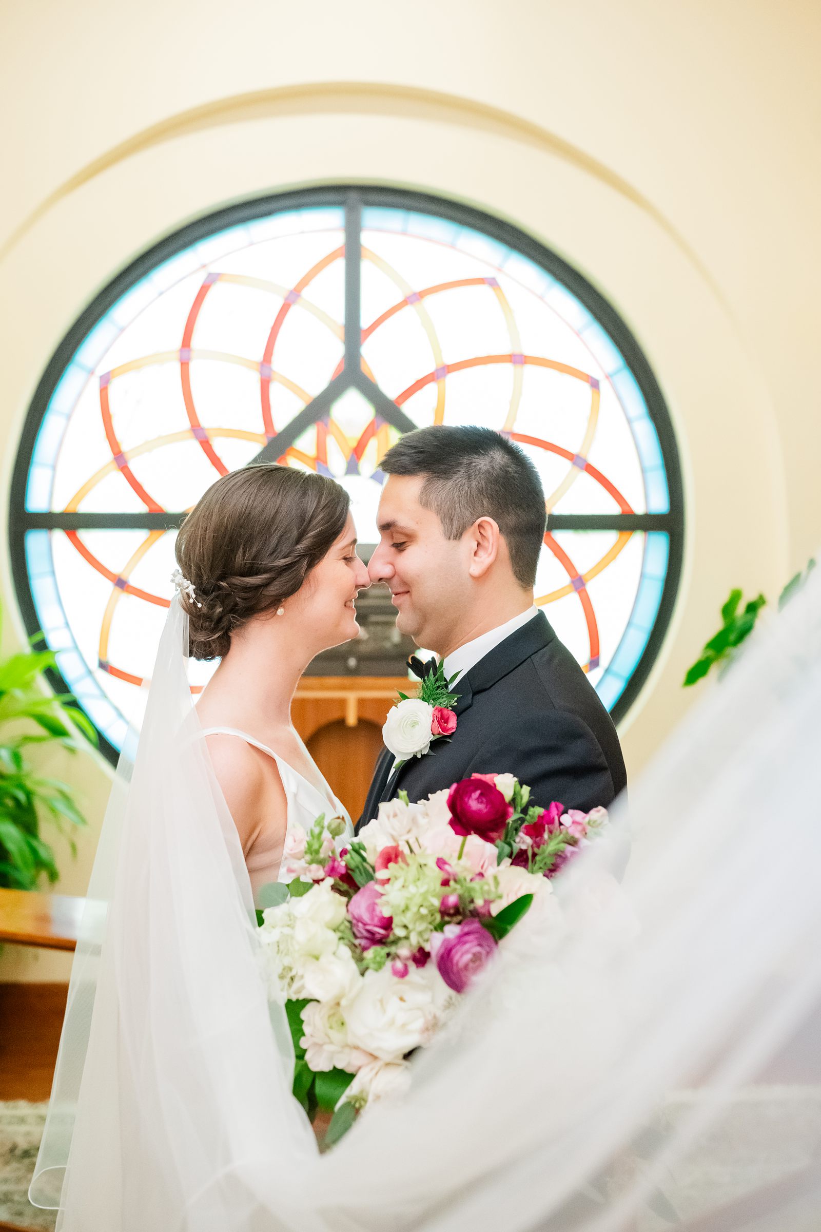 Bride and Groom Portraits with Veil at Fall Hermitage Country Club Wedding 