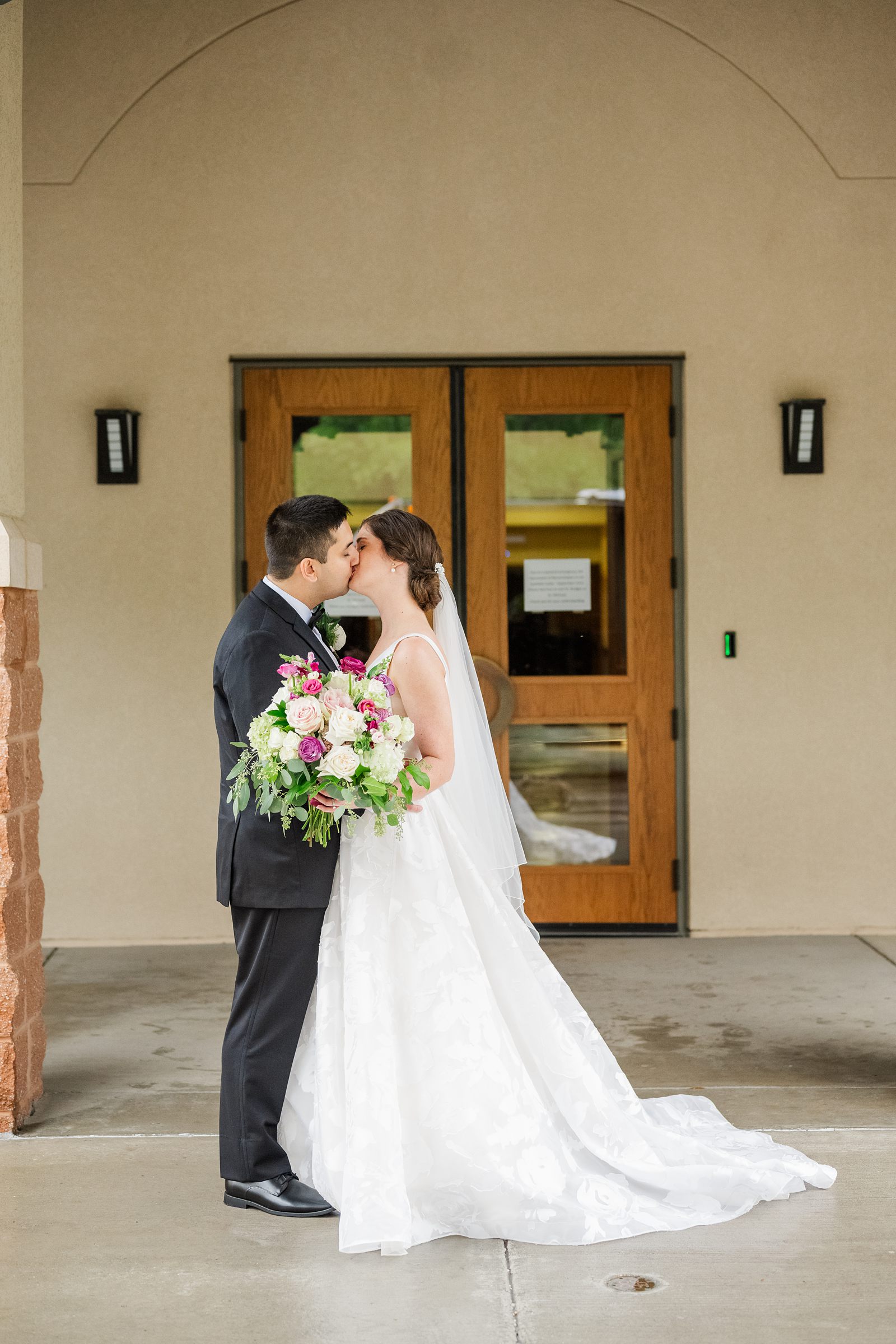 Bride and Groom Portraits at Fall Hermitage Country Club Wedding 