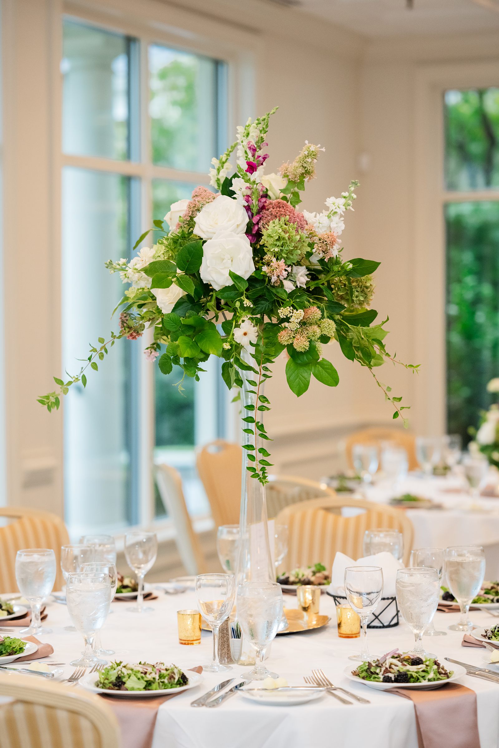 Elegant Reception Table Decor at Fall Hermitage Country Club Wedding Reception