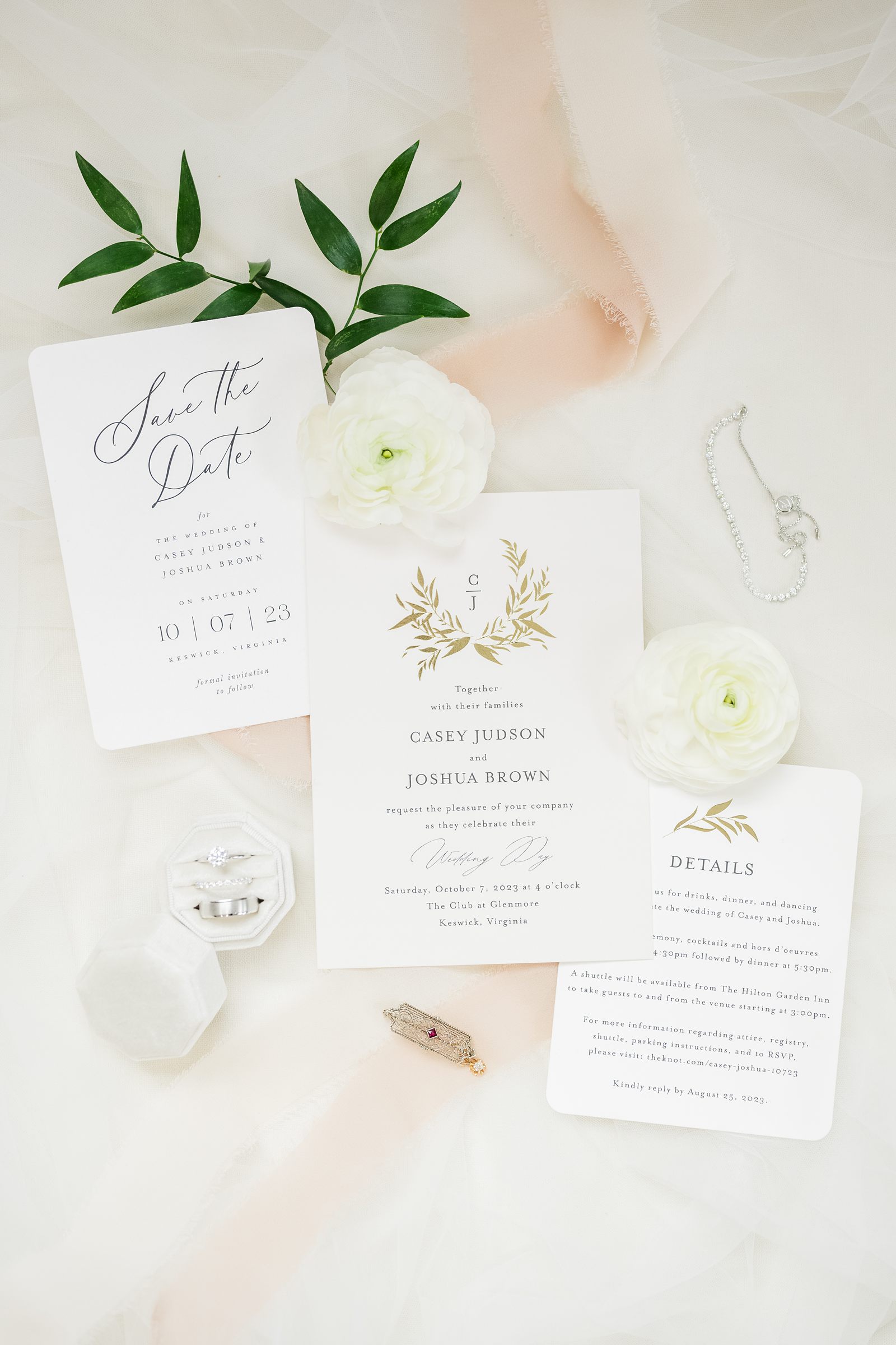 Bridal Details and Invitation Suite at fall club at glenmore wedding 