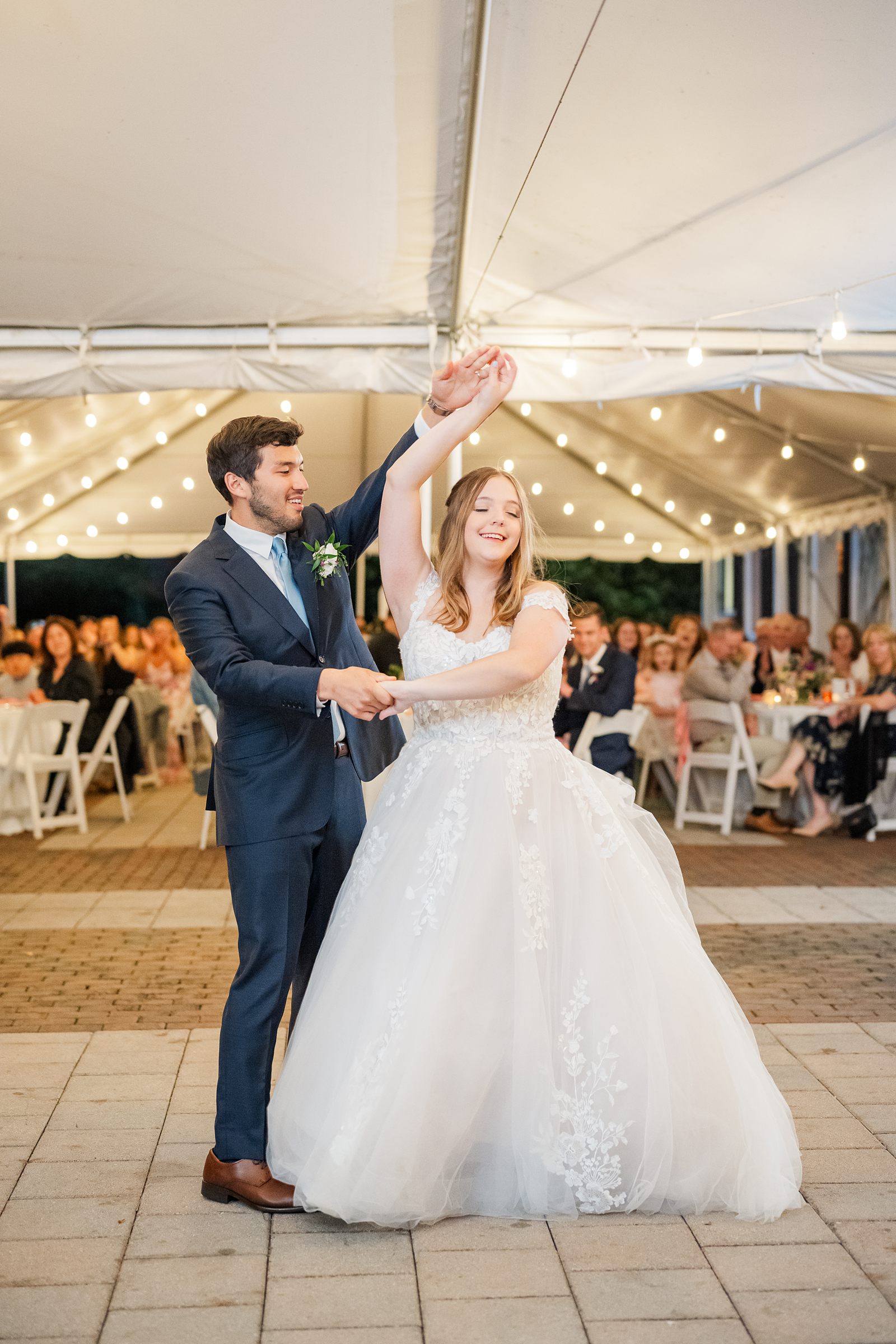 Bride and Groom Dancing at Fall Lewis Ginter Wedding Reception